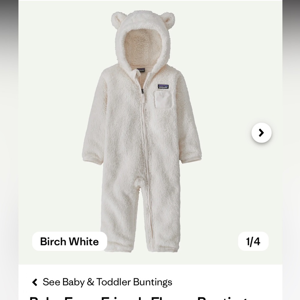 Cozy White Patagonia Baby Bunting with Ears